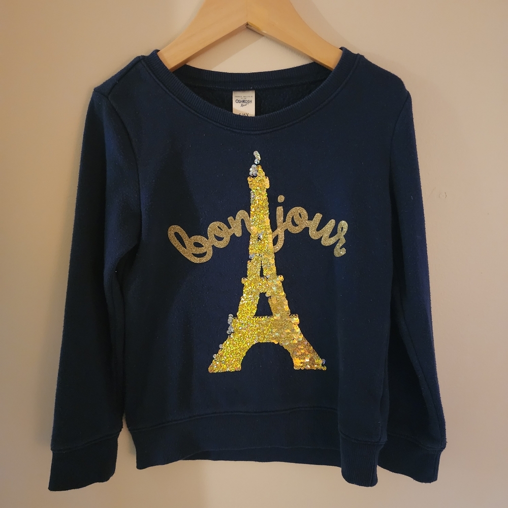 (2/$15) Oshkosh B'Gosh Bonjour Flippy Sequin Navy Sweatshirt